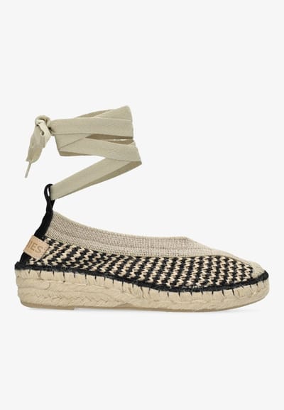 Shabbies Amsterdam - Palma Kimono Espadrille Geweven Beige/Zwart - Maat 39