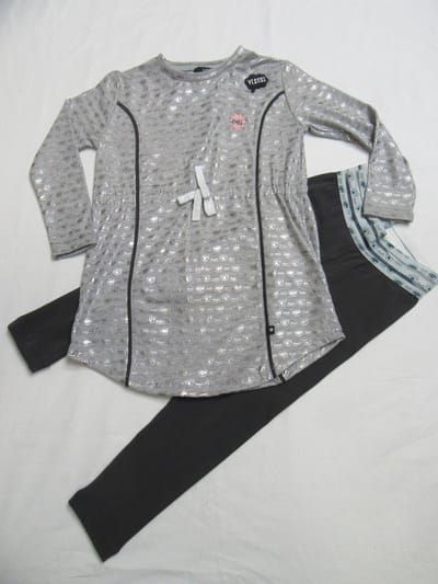 rumbl , meisjes, jurk+ legging , grijst / donker grijst  , 116/122 of 6-7 jaar