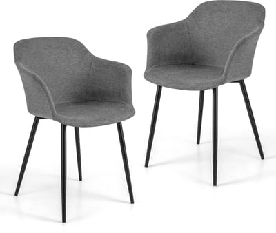 COSTWAY Eetkamerstoelen, set van 2, keukenstoelen met ergonomische rugleuning en brede armleuning, gestoffeerde stoel voor woonkamer, eetkamer, keuken (grijs)