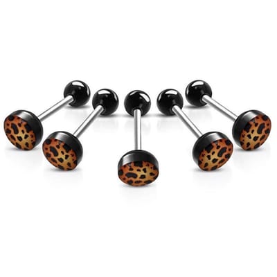 Aramat Jewels | Piercings | Stalen Tongpiercing Dierenprint | Koeien-print-Bruin | |7mm | Staal | Volwassenen | Verkleurd niet