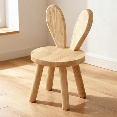 Houten Staande Kruk met Konijnenoren, Ronde Kinderstoel voor Eten, Lezen en Spelen, Duurzaam en Comfortabel Meubilair