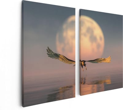 Artaza Canvas Schilderij Tweeluik Adelaar boven het Water bij de Maan - 80x60 - Foto Op Canvas - Canvas Print