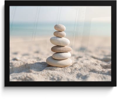 Poster in lijst - Fotolijst 40x30 cm - Posters - Stenen - Stapel - Zand - Zee - Posterlijst zwart - Decoratie - Wanddecoratie woonkamer - Muurdecoratie slaapkamer