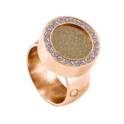 Quiges RVS Schroefsysteem Ring met Zirkonia Rosékleurig Glans 16mm met Verwisselbare Glitter Goudkleurig 12mm Mini Munt