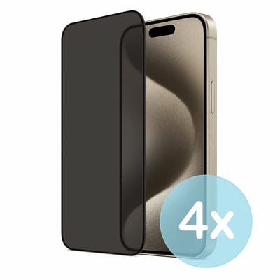 Privacy Screenprotector Geschikt voor iPhone 15 Pro Max – Anti-Gluren – Krasbestendig Gehard Glas 9H – Volledige Dekking – 4-Pack – FuturiQ