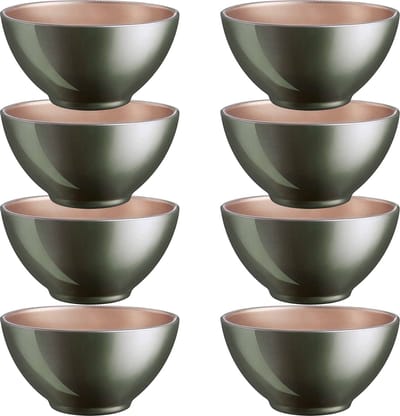 Luminarc Kommetjes - 8x - D13 x 6 cm - donkergroen - soepkommen/schaaltjes voor dessert/ontbijt - glas - metallic finish