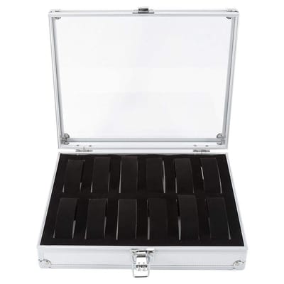 Dailygoods- Horlogedoos Elegante Uiterstraling - Multifunctionele Juwelendoos - 12 Slots - Transparant Kijkvenster - Hoogwaardig Aluminium - Metalen Gesp
