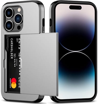 Mobiq pashouder hoesje geschikt voor iPhone 15 Pro Max | vakje voor pasjes grijs