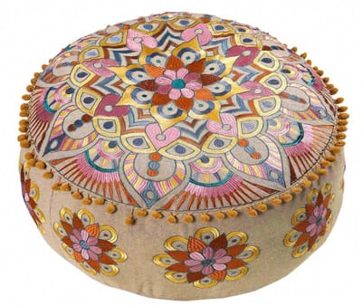 OmGoods - Dailygoody - Mandala Life Decoratief Vloerkussen - Handgemaakt - Rond 60 x 20 cm - Kleurrijk Borduurwerk - Yoga Kruk - Boho Chic