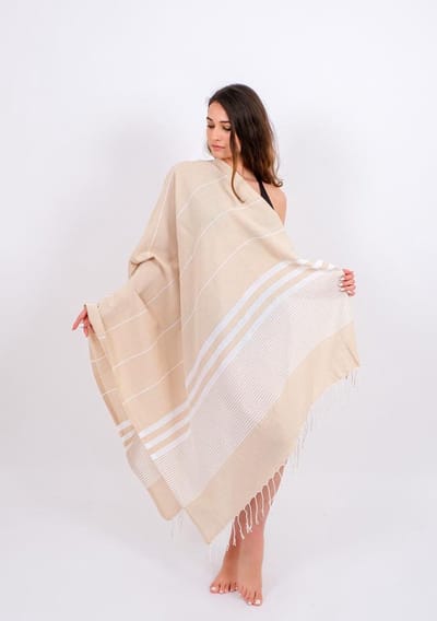 Lubna Home Hamamdoek 100x180cm met Franjes 100% Katoen -stranddoek-BEIGE