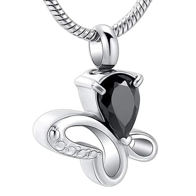 Aramat Jewels | Gedenkhangers | RVS Vlinder Ashanger Diverse Kleuren - Crematie Hanger Gedenksieraad | Zirkonia/Zwart-2.3x1.7cm | |20mm | Staal | Volwassenen | Verkleurd niet