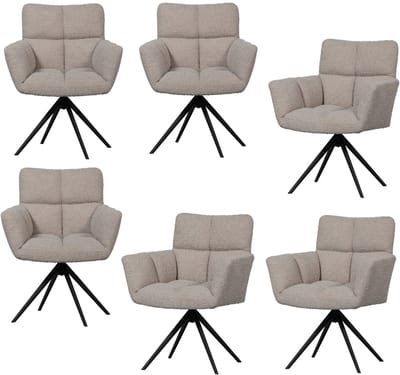 WOOOD Vinny Draaistoelen - Bouclé - Zand - Set van 6