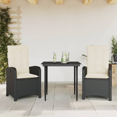vidaXL - 3-delige - Tuinset - met - kussens - poly - rattan - zwart