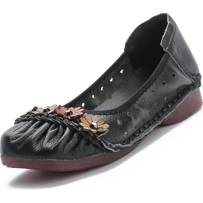 Nieuwe Zomer Casual Platte Zool Ademend Damesschoenen Etnische Stijl Echt Leer Holle Enkele Schoenen Dames Gaten Schoenen Zachte Zool Moederschoenen 41