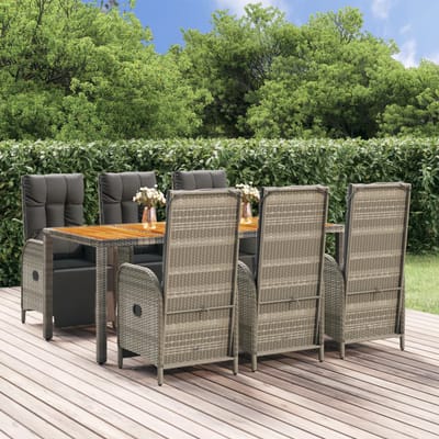 vidaXL - 7-delige - Tuinset - met - kussens - poly - rattan - grijs