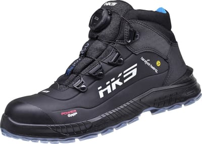 HKS Barefoot Feeling BFS 80 BOA S3 werkschoenen - veiligheidsschoenen - safety shoes - hoog - heren - dames - composiet - antislip - ESD - lichtgewicht - Vegan - zwart/grijs/blauw maat 39