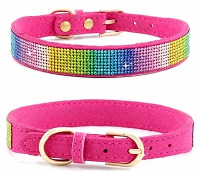 Zeynomax - Hondenhalsband - Strasssteentjes - Zacht kunstleer - Hot pink