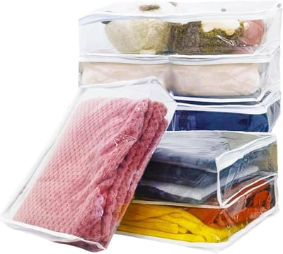 Opbergzakken met Rits - Opbergdozen - Kleding Opbergen - Doorzichtig PVC Materiaal - 40x30x10 cm - Transparant