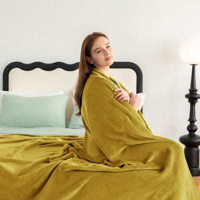 Dailygoods - Omkeerbare flanellen deken - Zacht en warm - Geel - Ademend en lichtgewicht - Perfect voor winterse avonden - Geschikt voor volwassenen