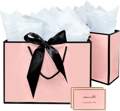Roze cadeauzakje met hengsels, inclusief wenskaart en zijdepapier, ideaal voor verjaardagen, bruiloften en Valentijnsdag geschenken