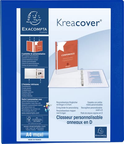 Exacompta 10x Kreacover Ringband in PP met 4 D-ringen van 30mm - A4 maxi - Blauw - 51842BE
