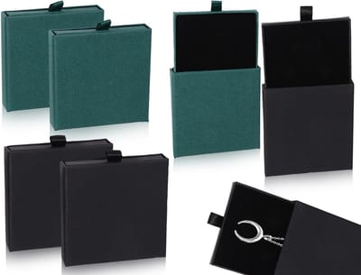 Set van 4 Sieradenboxen - Papieren Sieradenstandaard en Organiser voor Oorbellen en Ringen (7 x 9 x 1.8 cm, Zwart en Donkergroen)