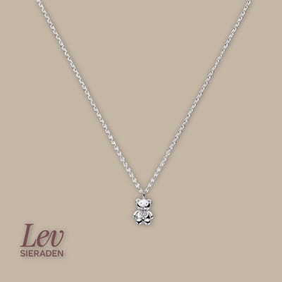 Lev Sieraden - Ketting - Anker Collier met beertje en steen - Zilver - Zirkonia - 1.1 mm 36 + 4 cm - Gerhodineerd zilver - Ketting