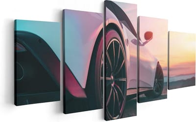 Artaza Canvas Schilderij Vijfluik Witte Sportwagen Auto - 100x50 - Foto Op Canvas - Canvas Print