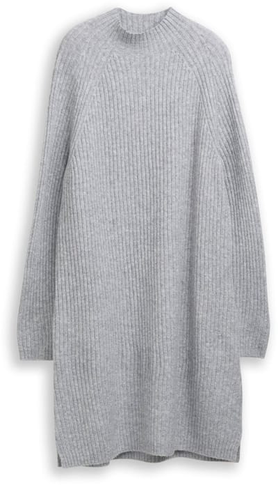Tom Tailor Denim - Gebreide jurk met opstaande kraag - Maat XL - Cement Grey Mélange