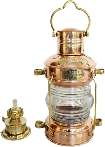 Messing Lantaarn Lamp - Olie Nautische Boot - Sfeerverlichting Huis - Glanzend Messing Look - 12 inch - Koper