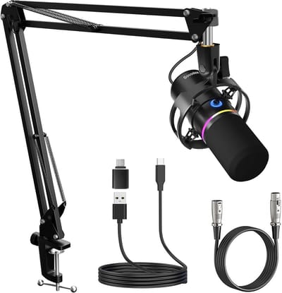 Dynamische USB/XLR Podcast Microfoon met Ruisonderdrukking en Boomarm voor Gaming en Streaming