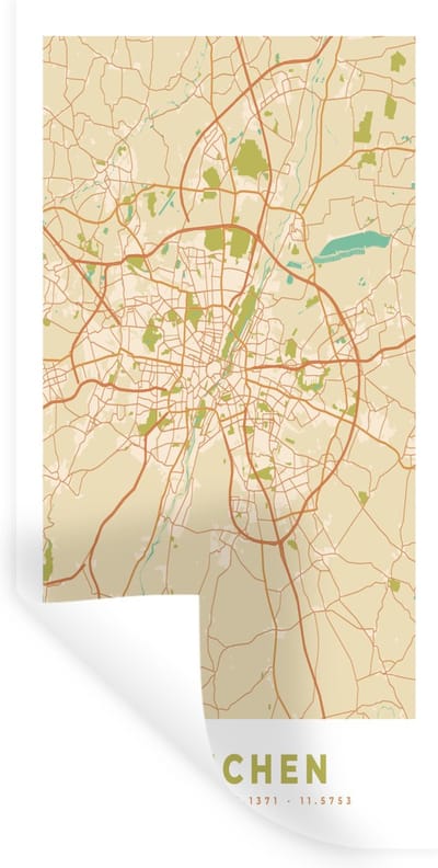 Muurstickers - Sticker Folie - München - Plattegrond - Kaart - Vintage - Stadskaart - 40x80 cm - Plakfolie - Muurstickers Kinderkamer - Zelfklevend Behang - Zelfklevend behangpapier - Stickerfolie