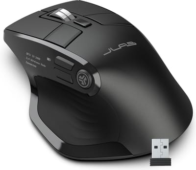 JLab Epic Draadloze Muis - Bluetooth Computermuis Draadloos - Stille Clicks - Verbind 3 Apparten - Draadloze Dongle - 4 Maanden Batterijduur - Rechtshandig - Multipoint - USB C Oplaadbaar - Zwart