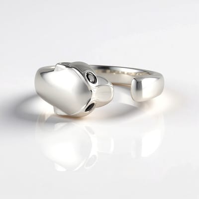Cavill - Zwarte Spinel Ring 0,135 ct - 925 Sterling Zilver - Modern Minimalistisch Design - Verstelbare Ringen met Dierenkopdetail