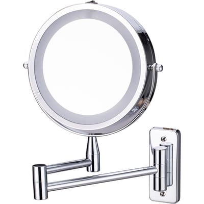 Badkamer Led Spiegel Make-up Spiegel Met Verlichting Zonder Gat Muur Gemonteerd Opvouwbaar Telescopische Spiegel Draaibaar 8inch zilver