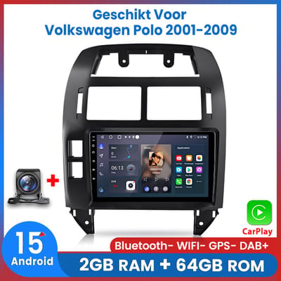 Awesafe Android 15.0 Autoradio - Geschikt voor VW Volkswagen Polo 2001 t/m 2009 - 2GB+64GB - Draadloos Carplay Android Auto - GPS RDS Bluetooth - Navigatie - RAM 2GB + ROM 64GB - Inclusief achteruitkijkcamera - 2001 2002 2003 2004 2005 2006 2007 2008