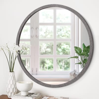Ronde Wandspiegel Geel met Vintage Houten Frame - 40 cm voor Badkamer, Woonkamer en Slaapkamer