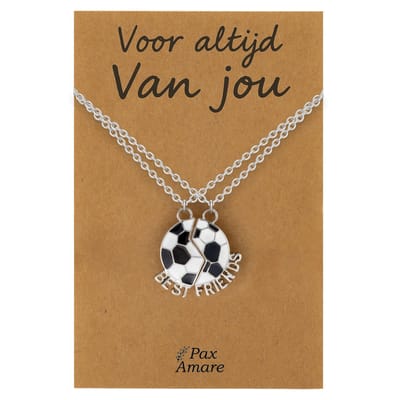 Koppel Ketting voor 2 'Voor altijd van jou' - Magnetische Voetbal - Vriendschapsketting op Cadeau Kaartje - 45cm + 5cm verstelbaar - Zilverkleurig - Persoonlijke Hanger - Pax Amare