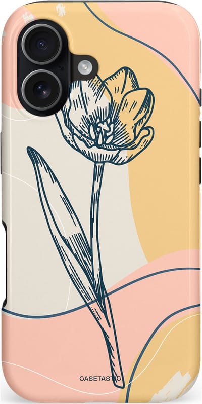 Casetastic hoesje geschikt voor Apple iPhone 17 - MagSafe - Dubbellaagse bescherming - Lente tulp - Fashion Case - Perzik Beige Lichtgrijs