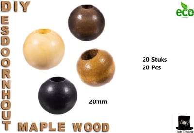 Bob Online ™ - 20 Stuks – 20mm – Mixed Setje (4 Kleuren) - Esdoornhout Ronde Gebeitste Kralen, Loodvrij, Geverfd – Maple Wood Round Stained Beads, Lead Free, Dyed – Kerst Kralen – Sieraden Maken – Armbanden, Kettingen, Kerst Houten Kralen ambachten