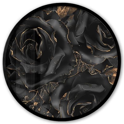 Poster in lijst Rond - Fotolijst 40x40 cm - Posters - Rozen - Zwart - Bloemen - Goud - Ronde posterlijst zwart - Decoratie - Wanddecoratie woonkamer - Muurdecoratie slaapkamer