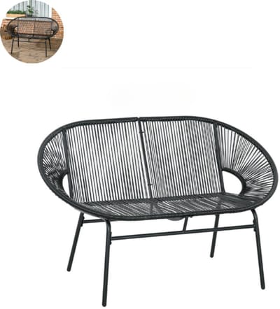 Tuinbank – Tuinbankjes weerbestendig - Tuinbanken - Loungebank - Balkon Set - Buitenbank - 2 personen - Zwart