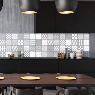 Zelfklevende muurtegelstickers voor keuken en badkamer - 60 Scandinavische cementtegelstickers, Cardiff-stijl - 60 stickers, 20x20 cm