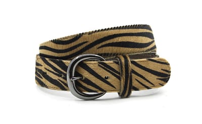 Dames riem lichtbruin/zwart zebra hair-on - 4 cm breed - Leer - Jeans riem - Casual - Maat 90