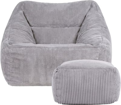 icon - Natalia XL Zitzak Fauteuil met Poef - Ribfluweel - Grijs
