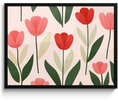 Poster in lijst - Fotolijst 70x50 cm - Posters - Tulpen - Modern - Roze - Posterlijst zwart - Decoratie - Wanddecoratie woonkamer - Muurdecoratie slaapkamer