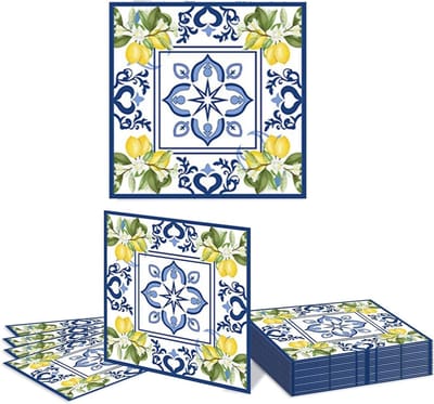 20 Stuks Papieren Servetten met Citroenen - Cyan Blauw en Geel - Wegwerp Tafelservetten voor Lunch en Diner