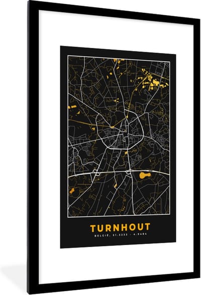 Fotolijst incl. Poster - Stadskaart - Turnhout - Plattegrond - Goud - Kaart - 80x120 cm - Posterlijst