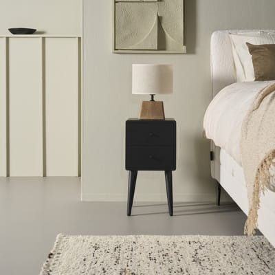 Nachtkastje Borba - Mangohout - Zwart - 30x57x30 cm (BxHxD) - 2 Lades - Kleur American Walnut