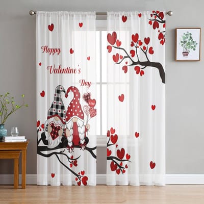 Valentijnsdag Liefdesboom Dwerg Moderne Tule Gordijnen Voor Woonkamer Slaapkamer Huis Keuken Raam Transparante Gordijnen 135W x 114H(cm) white